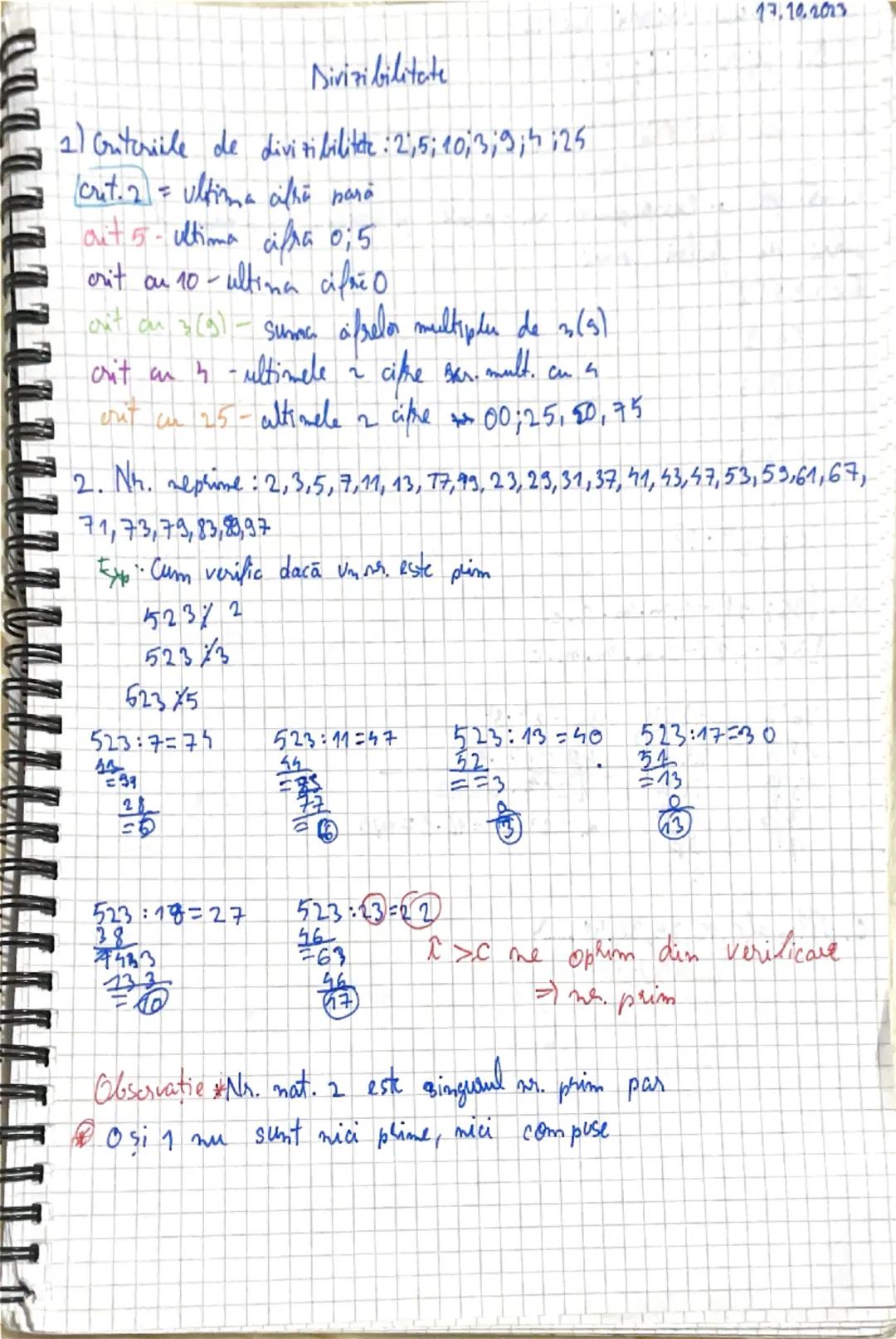 17.10.2023
Divizibilitate
1) Gutoriile de diviti bilitate: 2,5; 10; 3; 9; 125
Crit.2 = ultima cifra para
ait 5-ultima cifra 0;5
crit on 10-u