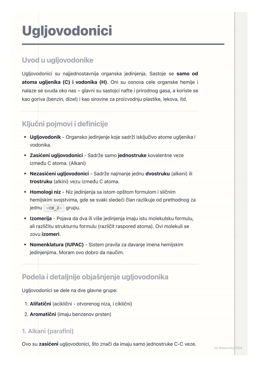 # Ugljovodonici

Uvod u ugljovodonike

Ugljovodonici su najjednostavnija organska jedinjenja. Sastoje se samo od
atoma ugljenika (C) i vodon