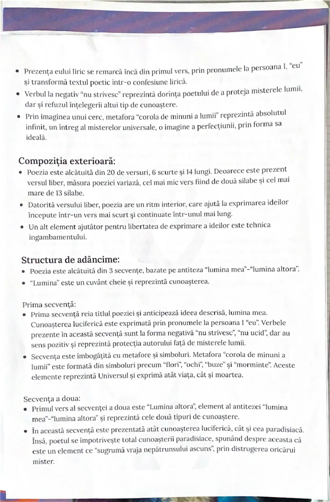 --- OCR Start ---
Eu nu strivesc corola de minuni a lumii
Lucian Blaga
Genul liric:
Genul liric cuprinde operele în care, cu ajutorul eului 