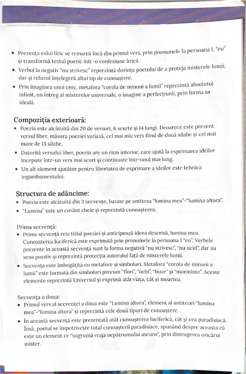 --- OCR Start ---
Eu nu strivesc corola de minuni a lumii
Lucian Blaga
Genul liric:
Genul liric cuprinde operele în care, cu ajutorul eului 