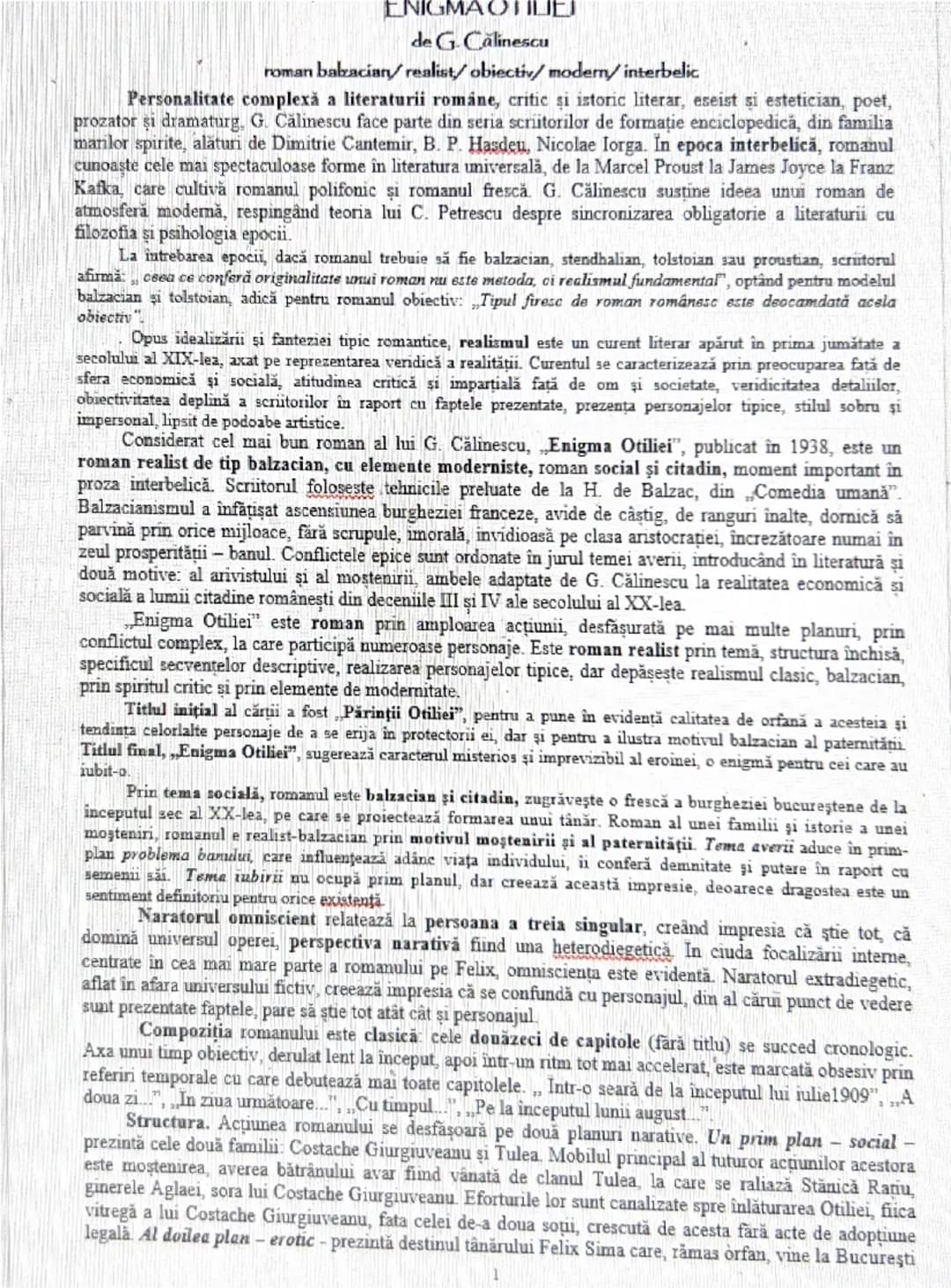 # ENIGMA OTILIEI
de G. Călinescu
roman balzacian/realist/obiectiv/modern/interbelic
Personalitate complexă a literaturii române, critic și i