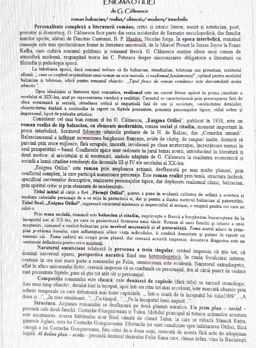 # ENIGMA OTILIEI
de G. Călinescu
roman balzacian/realist/obiectiv/modern/interbelic
Personalitate complexă a literaturii române, critic și i