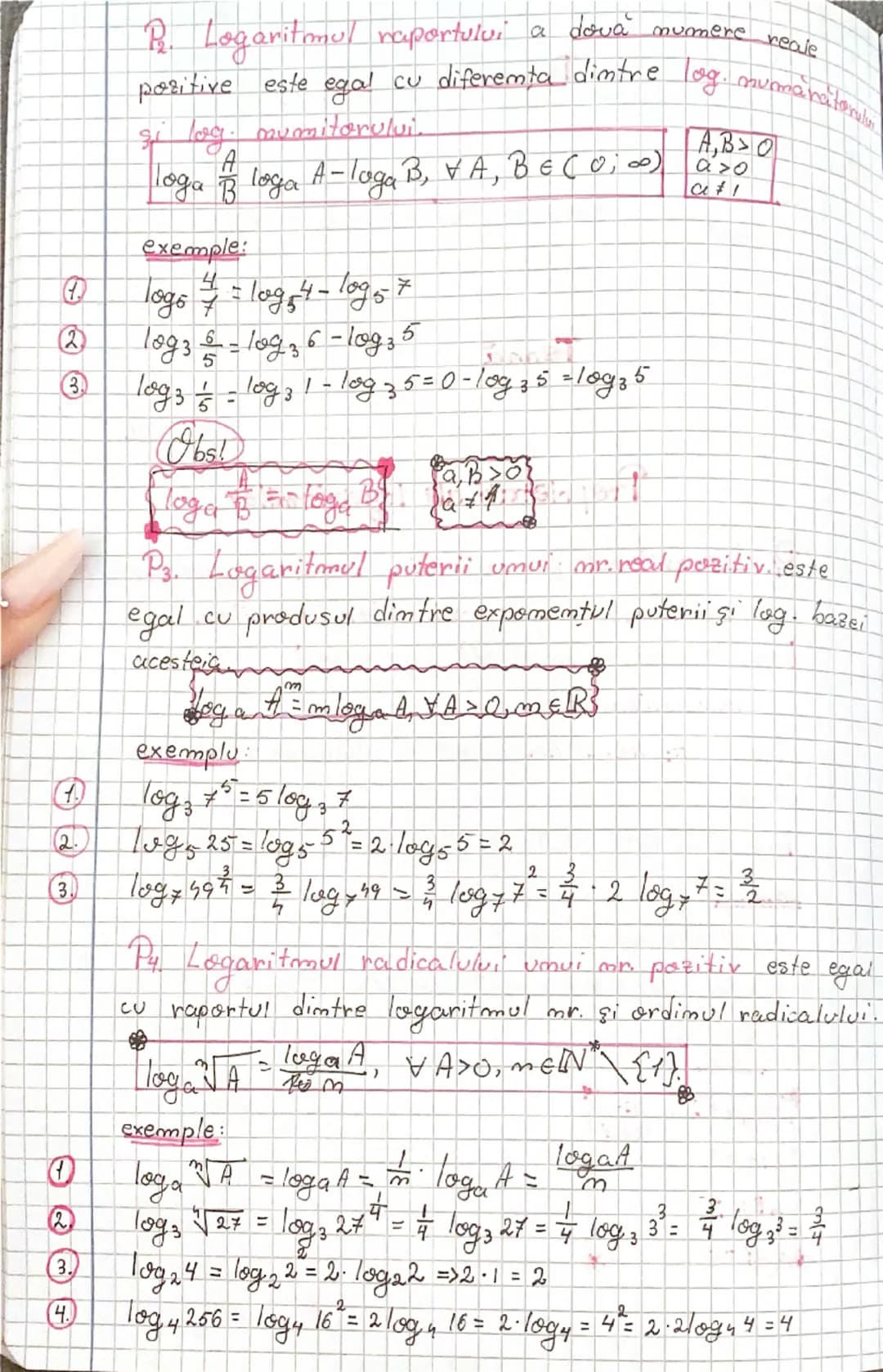 # $P_1$. Logaritmull raportului a doua numere reale pozitive este egal cu diferenta dintre $log$ numerelor respective.
$log \frac{A}{B} = lo