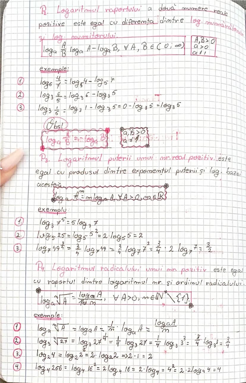 # $P_1$. Logaritmull raportului a doua numere reale pozitive este egal cu diferenta dintre $log$ numerelor respective.
$log \frac{A}{B} = lo