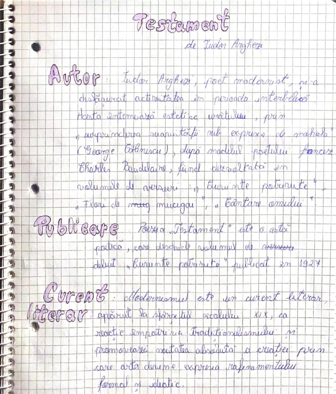 # Testament

de Tudor Arghezi

AVBOP: Turlar Arghezi, poet modernst, pea
dessäaurat actirmitatea în perioada interbelice

Hesta întemeiază e