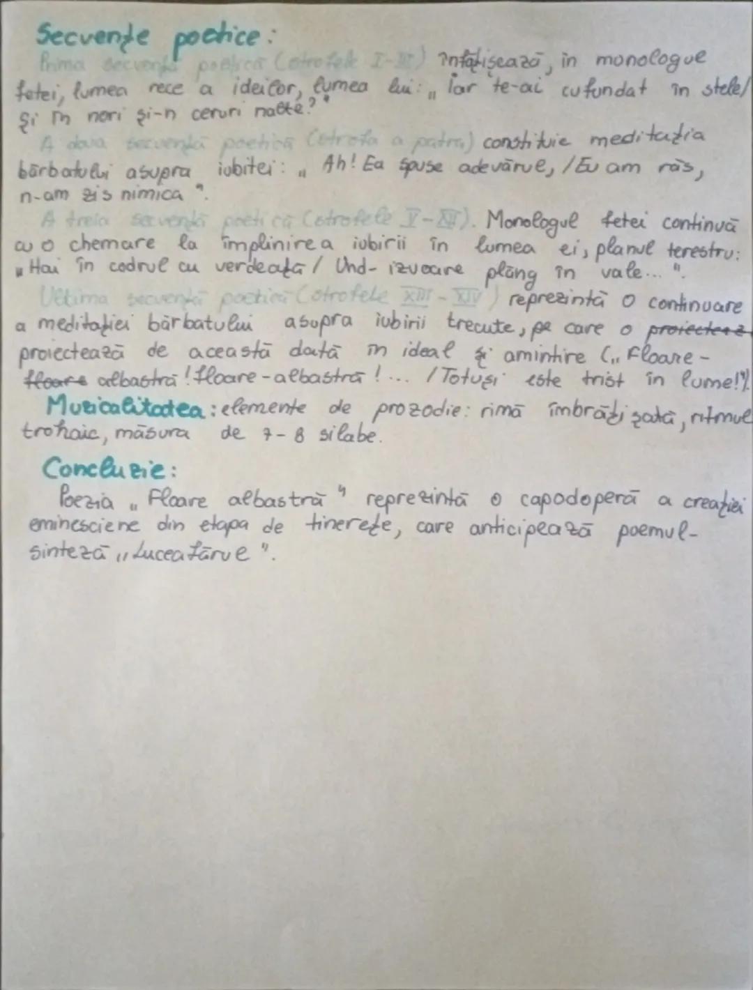 # Flare albastră

1. Introducere:
Mihai Eminescu - unul dintre cei 4 mari clasici;
poezia "Flare albastră" scrisă în 1872 și publicată în re