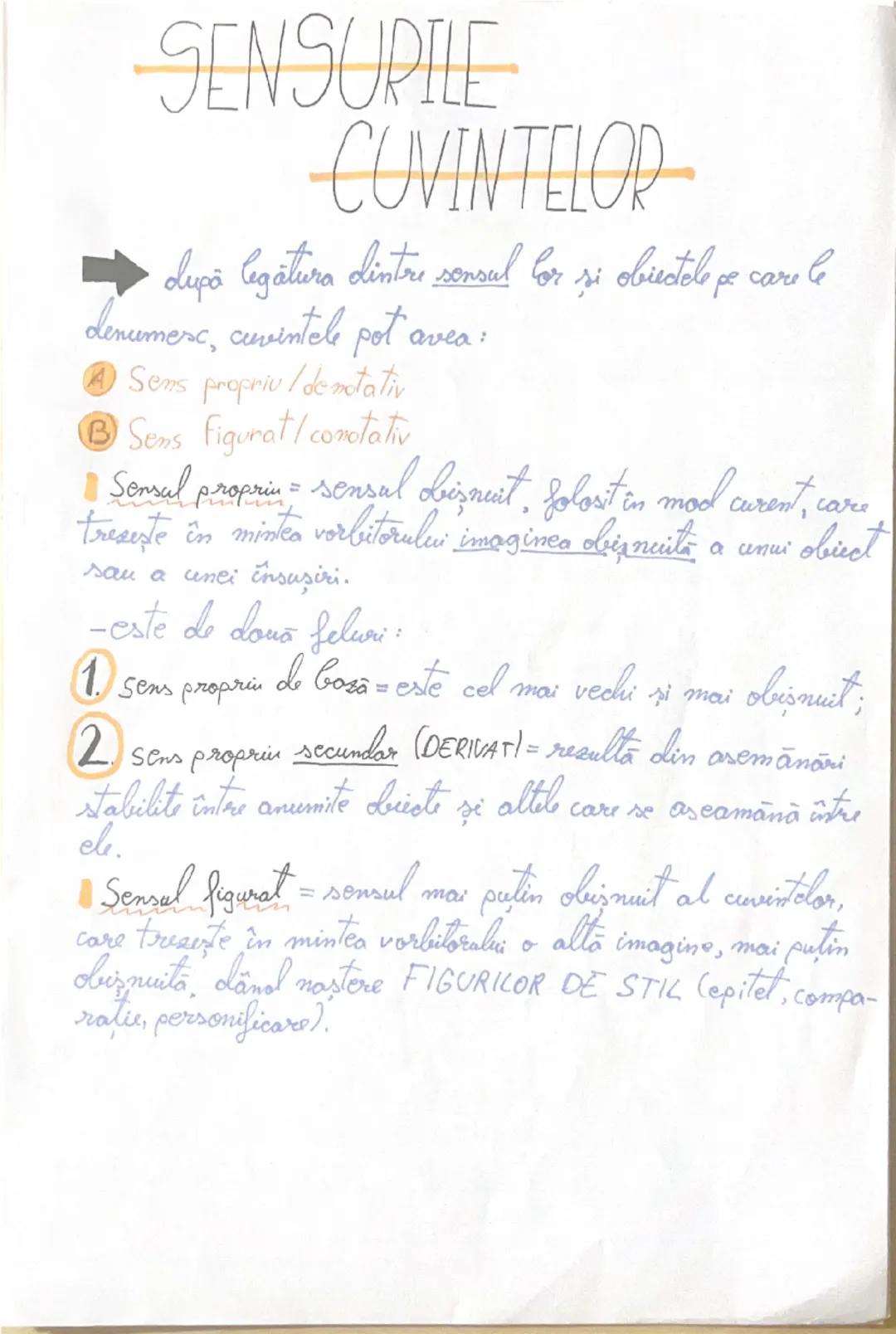 --- OCR Start ---
SENSURILE
CUVINTELOR
după legătura dintre sensul lor si obiectele pe care le
denumesc, cuvintele pot avea:
Sens propriu/de