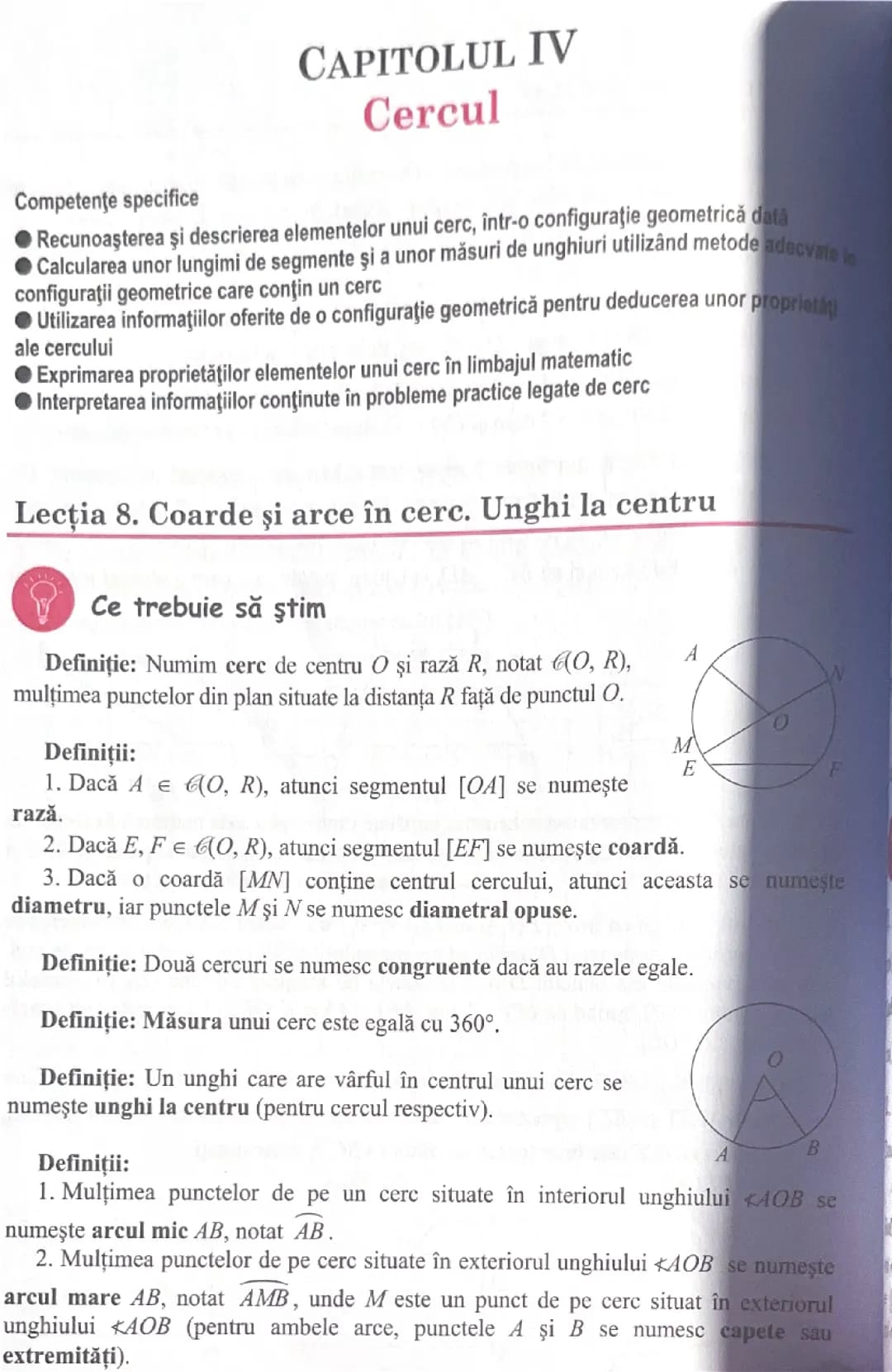 Coarde si arce in cerc.Unghi la centru