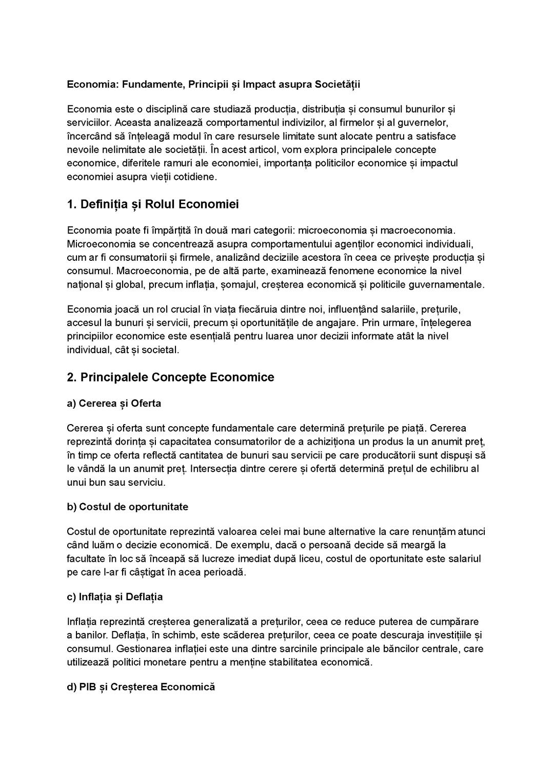 Economia și Impactul ei asupra Vieții Noastre