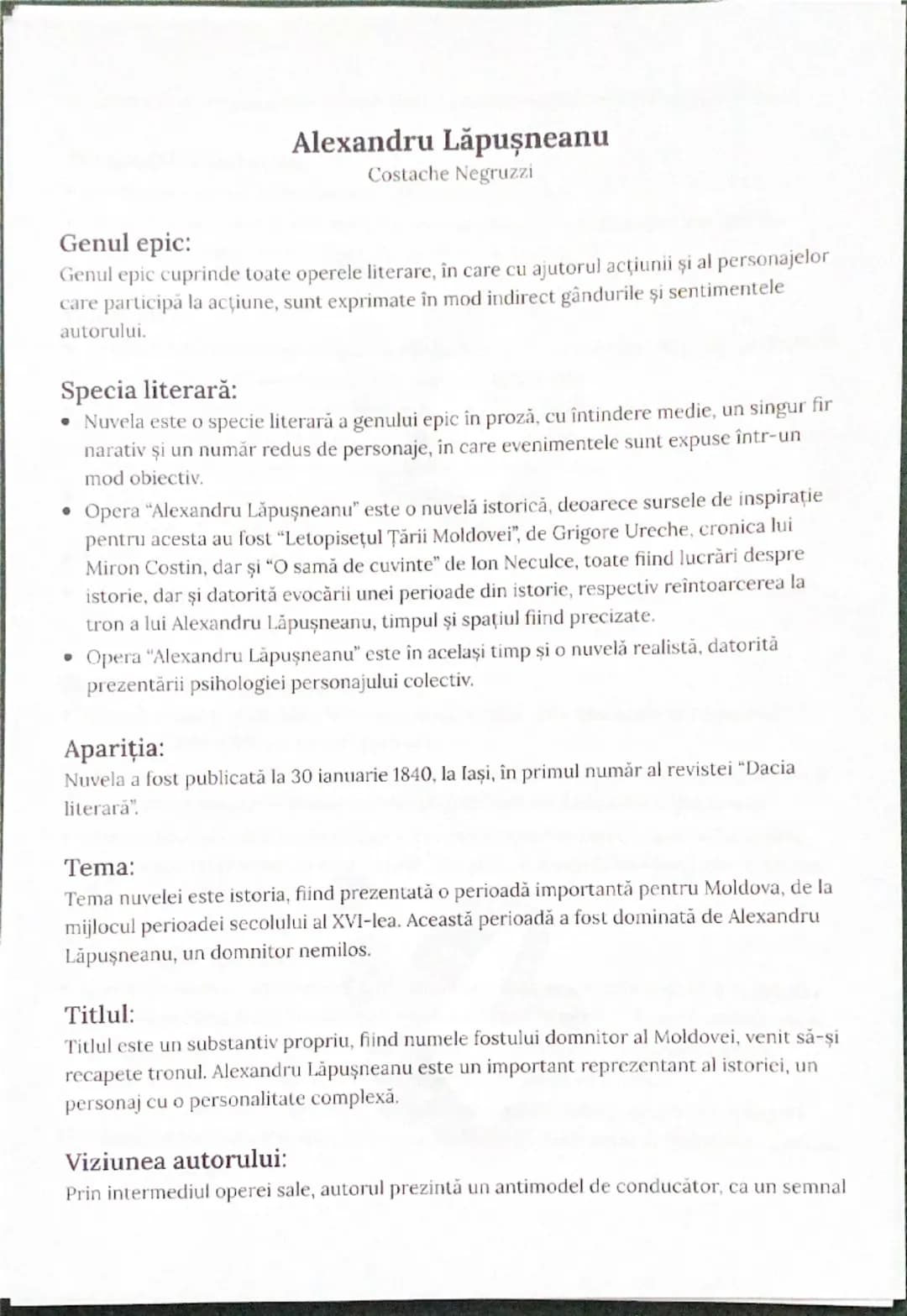 # Alexandru Lăpuşneanu
Costache Negruzzi

# Genul epic:
Genul epic cuprinde toate operele literare, în care cu ajutorul acțiunii şi al perso