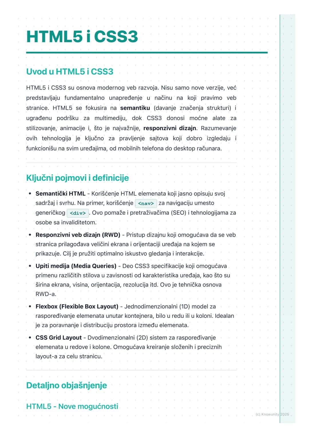 # HTML5 i CSS3

Uvod u HTML5 i CSS3

HTML5 i CSS3 su osnova modernog veb razvoja. Nisu samo nove verzije, već
predstavljaju fundamentalno un