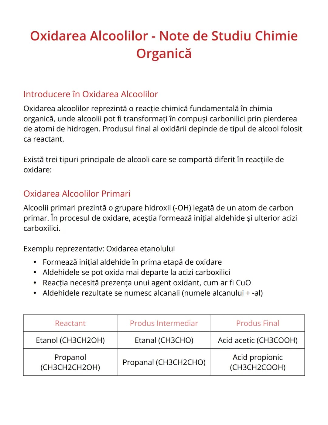 # Oxidarea Alcoolilor - Note de Studiu Chimie
Organică

Introducere în Oxidarea Alcoolilor

Oxidarea alcoolilor reprezintă o reacţie chimică