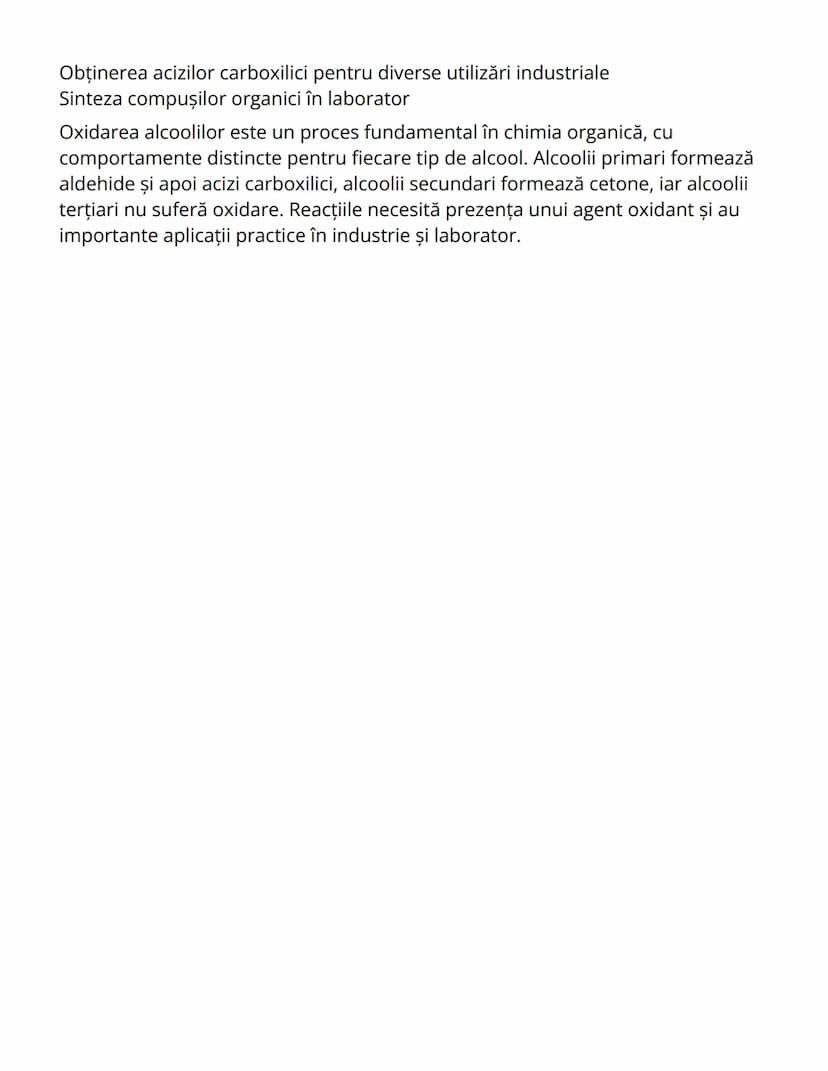 # Oxidarea Alcoolilor - Note de Studiu Chimie
Organică

Introducere în Oxidarea Alcoolilor

Oxidarea alcoolilor reprezintă o reacţie chimică