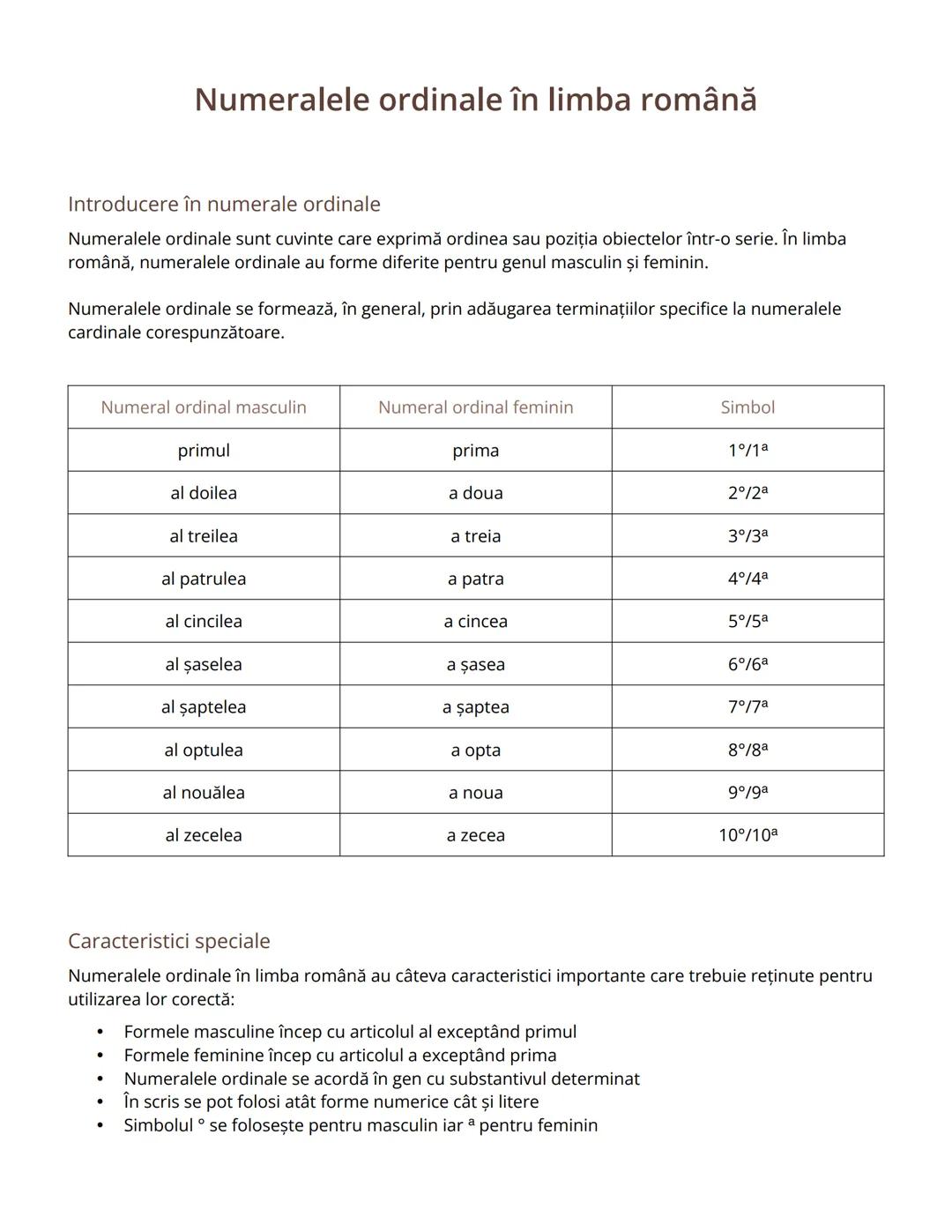 # Numeralele ordinale în limba română

Introducere în numerale ordinale
Numeralele ordinale sunt cuvinte care exprimă ordinea sau poziția ob