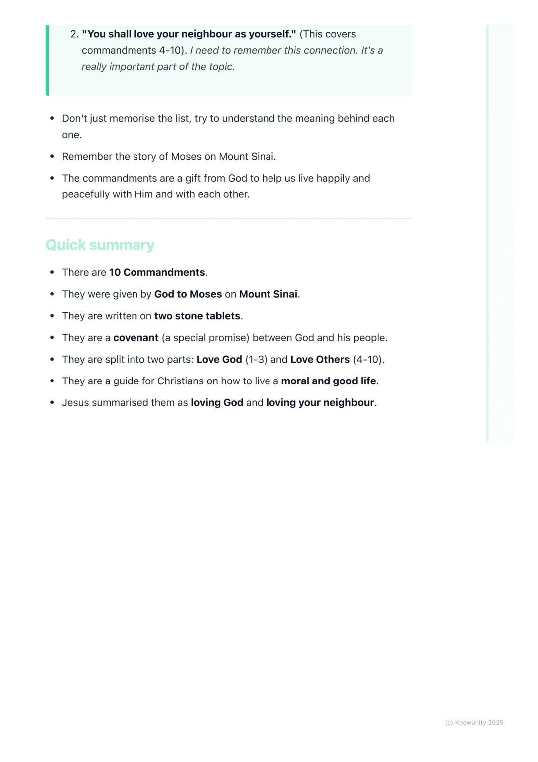 # The Ten Commandments

## What are the Ten Commandments?

The Ten Commandments are a set of ten special rules that God gave to people
a lon