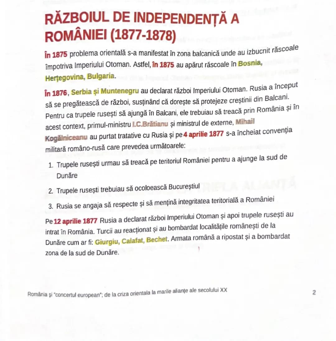 # RĂZBOIUL DE INDEPENDENȚĂ A
ROMÂNIEI (1877-1878)

În 1875 problema orientală s-a manifestat în zona balcanică unde au izbucnit răscoale
împ