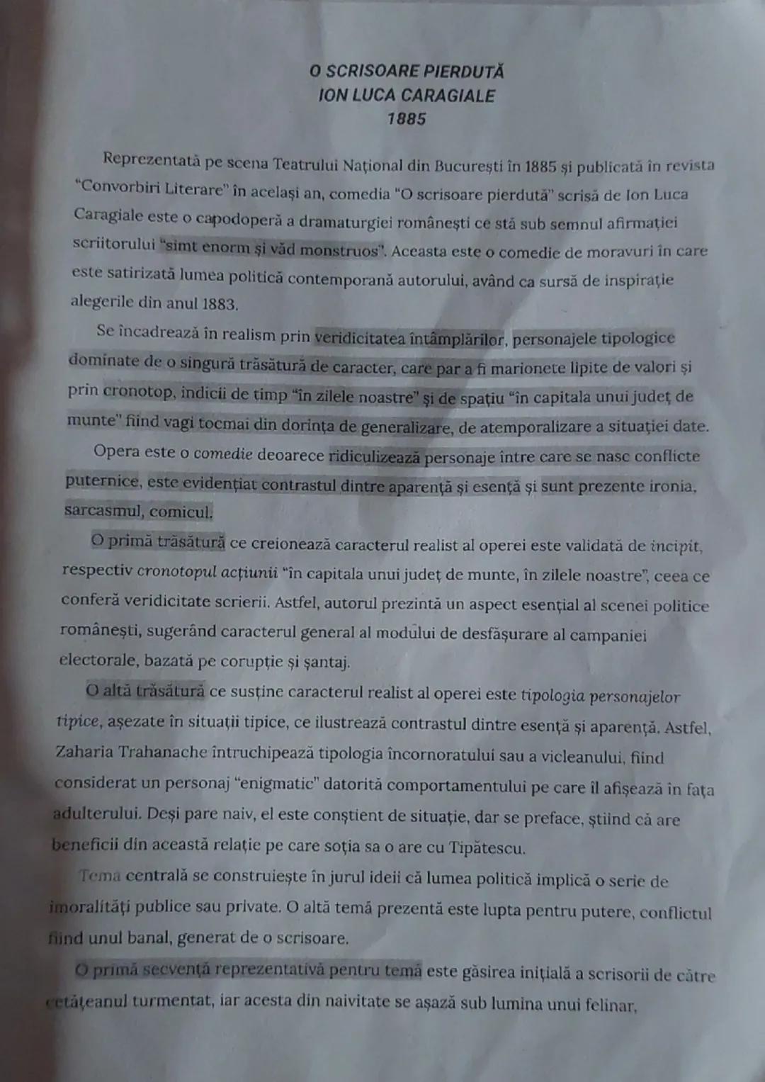 Analiză Eseu: "O scrisoare pierdută"