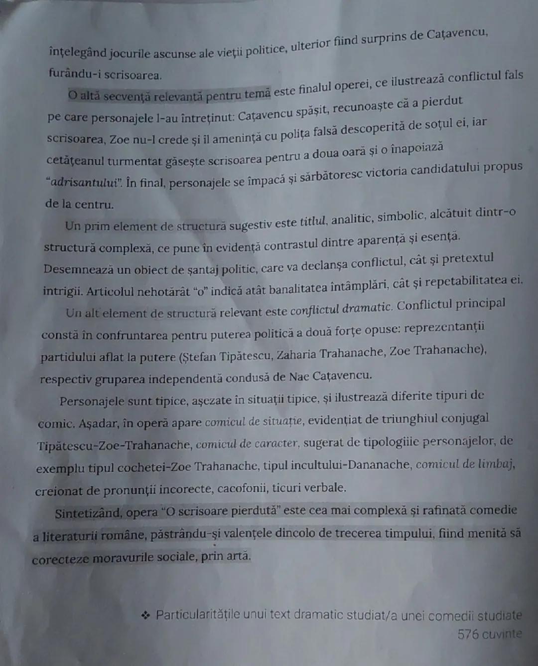 # O SCRISOARE PIERDUTĂ
ION LUCA CARAGIALE
1885

Reprezentată pe scena Teatrului Naţional din Bucureşti în 1885 şi publicată în revista
"Conv