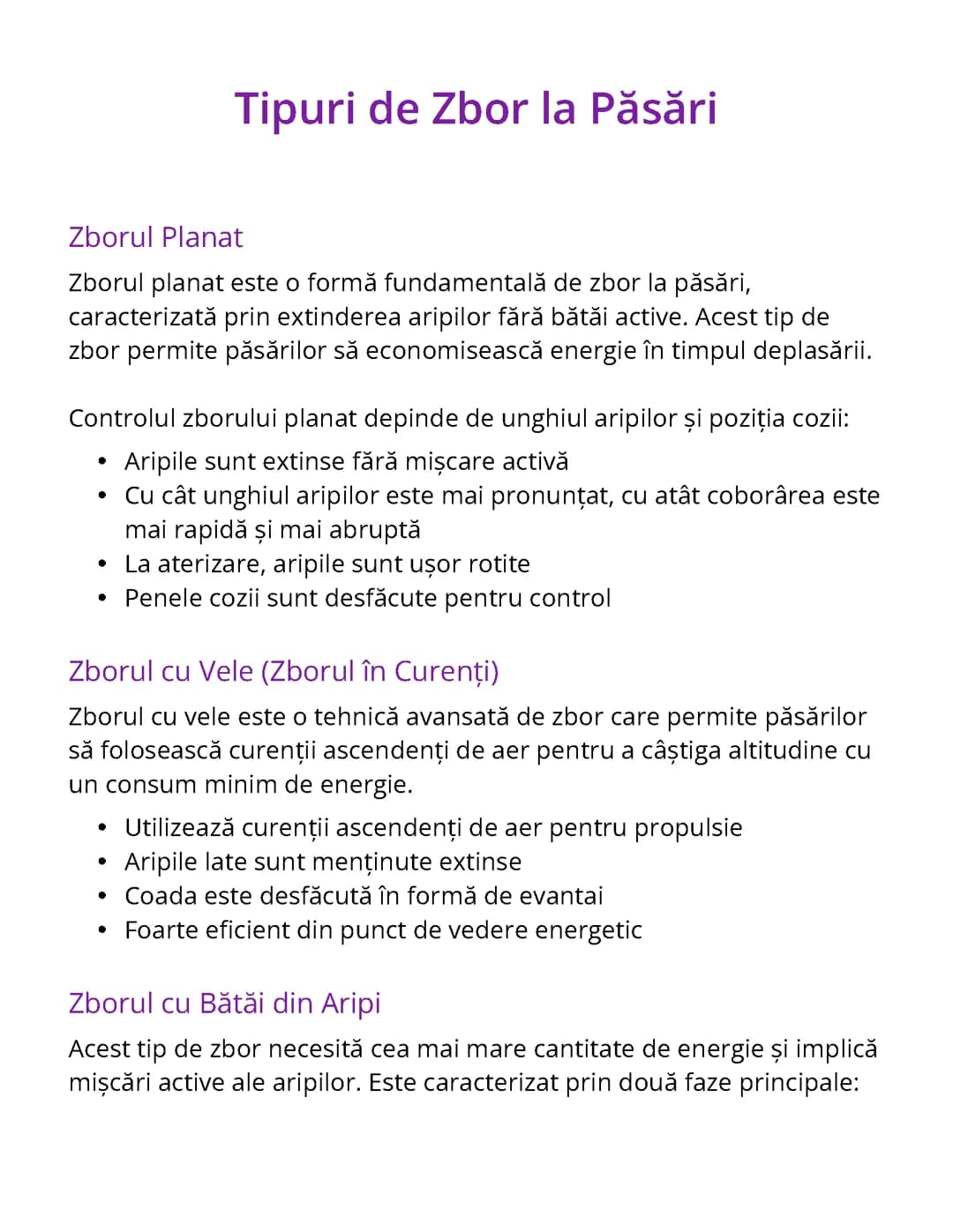 Tipuri de Zbor la Păsări