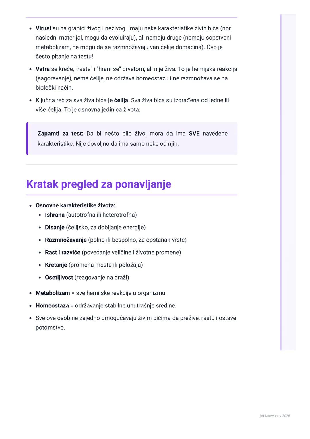 # Karakteristike živih bića

## Uvod u karakteristike živih bića

Sva živa bića na Zemlji, od najmanje bakterije do najvećeg plavog kita, de
