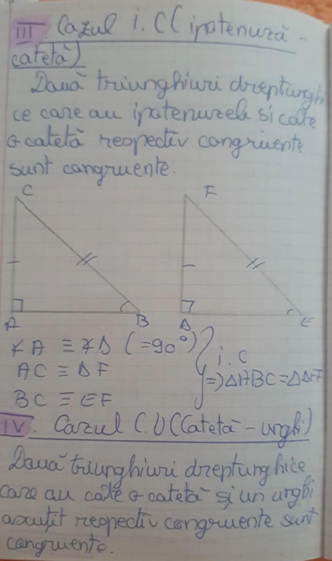 Inegalitate între
elementele triunghiului
• In orice triunghi la latura
mai mare se opune unghicel
mare
mai
• I'm orice triunghi la unghiul
