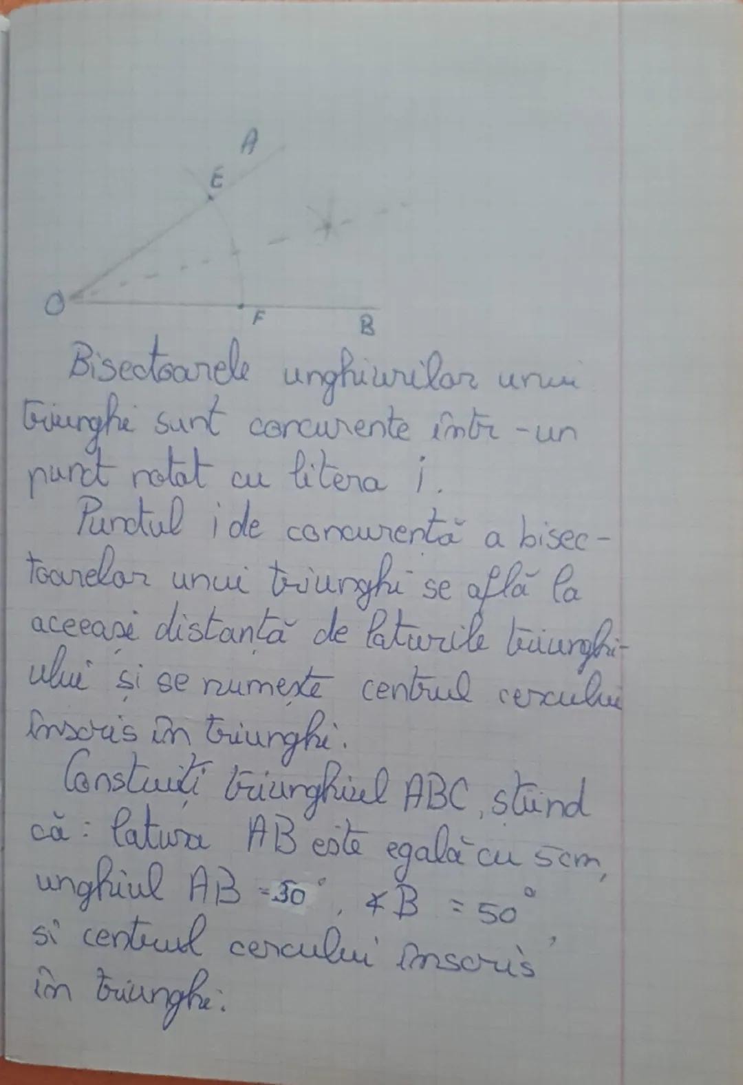 Inegalitate între
elementele triunghiului
• In orice triunghi la latura
mai mare se opune unghicel
mare
mai
• I'm orice triunghi la unghiul
