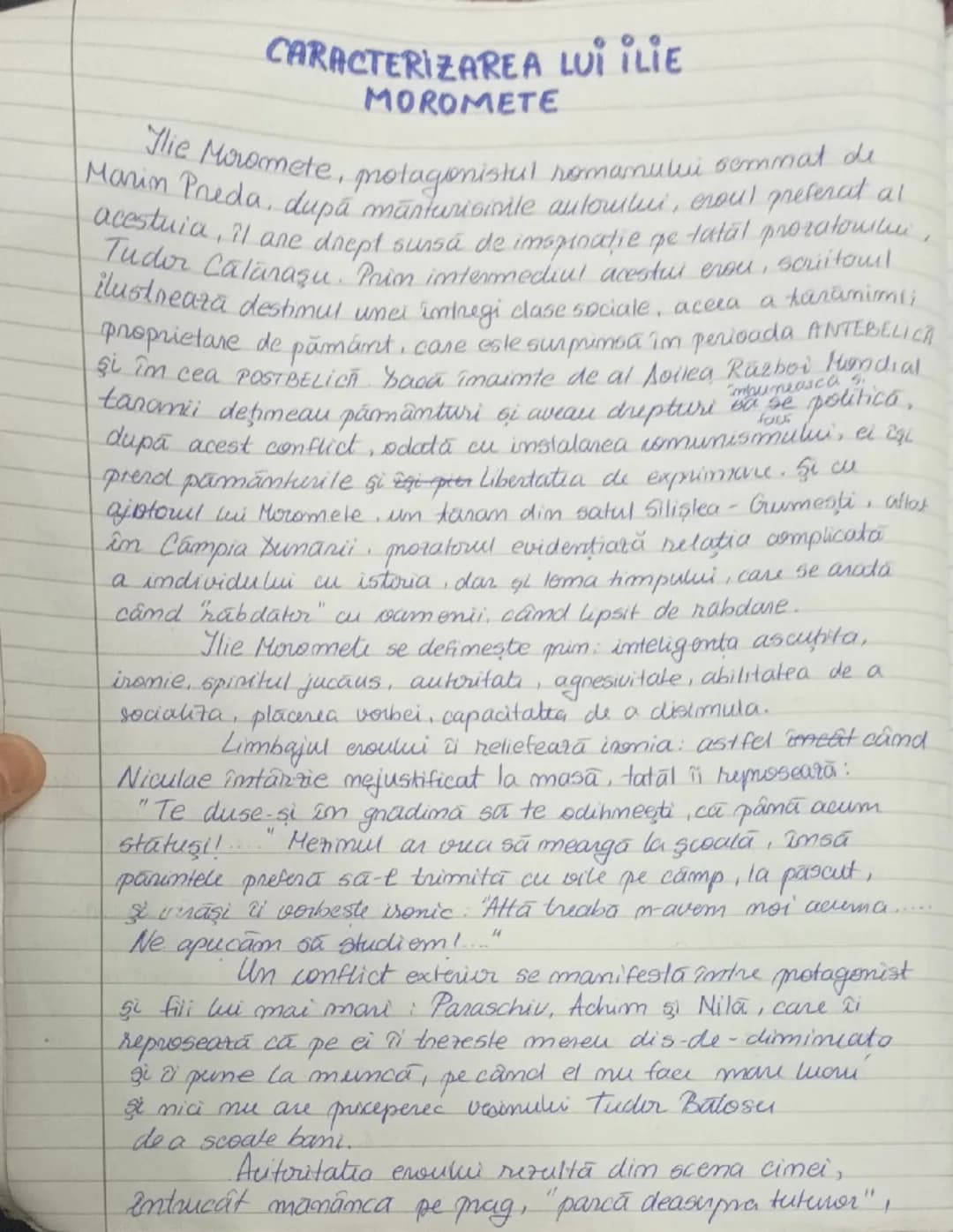 # CARACTERIZAREA LUI ILIE
MOROMETE

Ilie Moromete, protagonistul romanului semnat de
Marin Preda, după mărturiile autorului, eroul preferat 