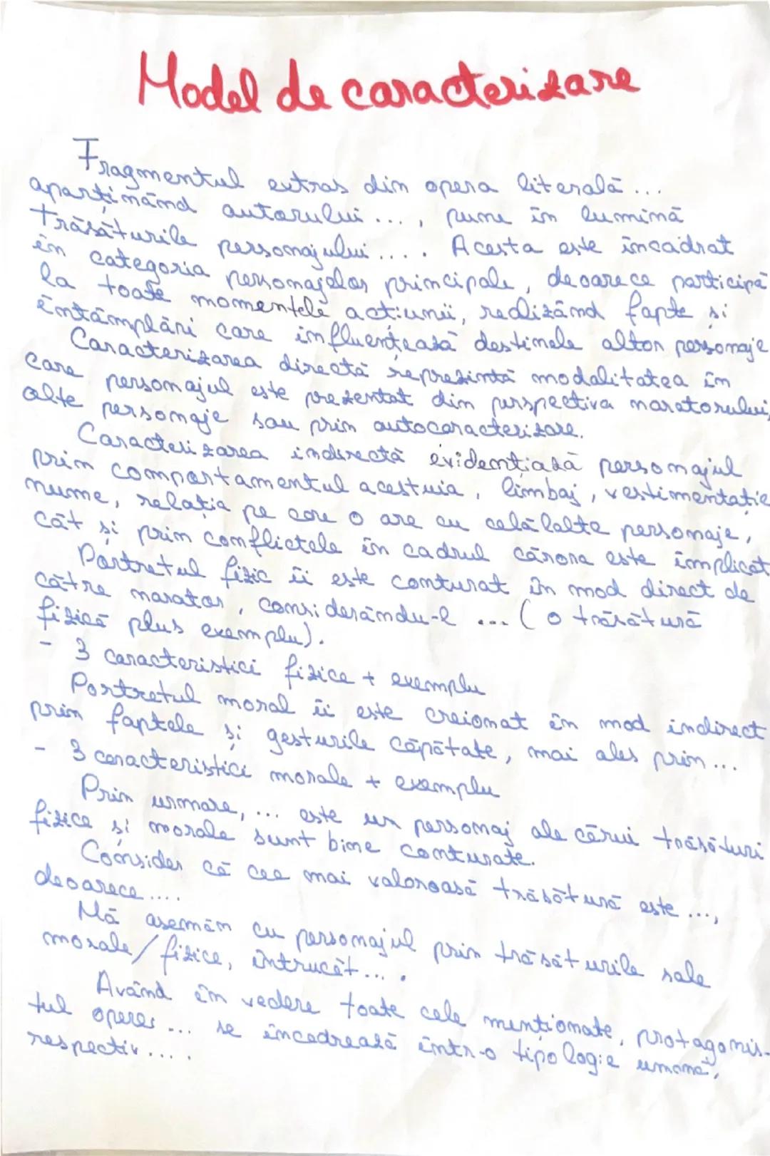 Model de caracterizare
Fragmentul extras din opera literala...
apartinand autarului... pune in lumina
trasaturile personajului.... Acesta es