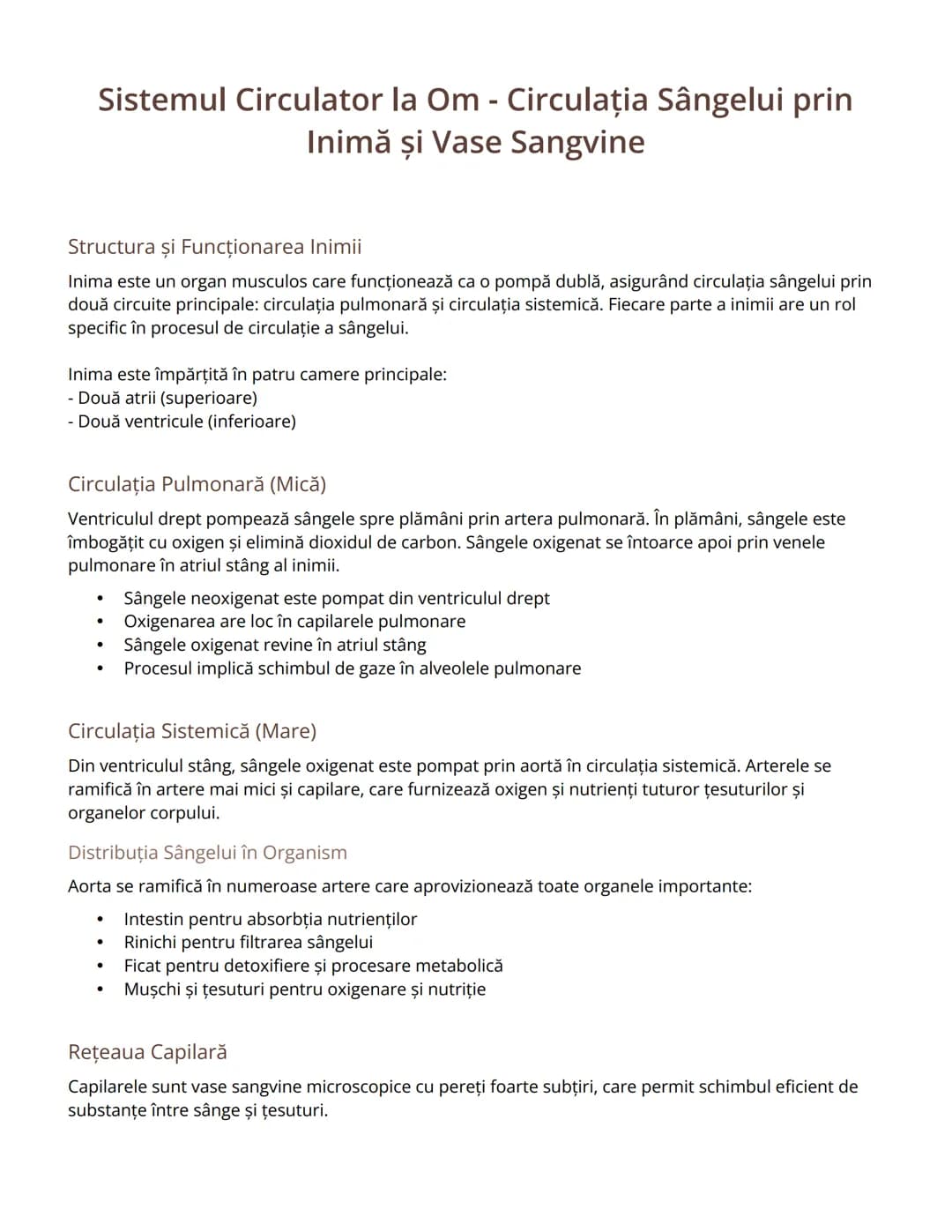 Sistemul Circulator la Om - Circulația Sângelui prin Inimă și Vase Sangvine