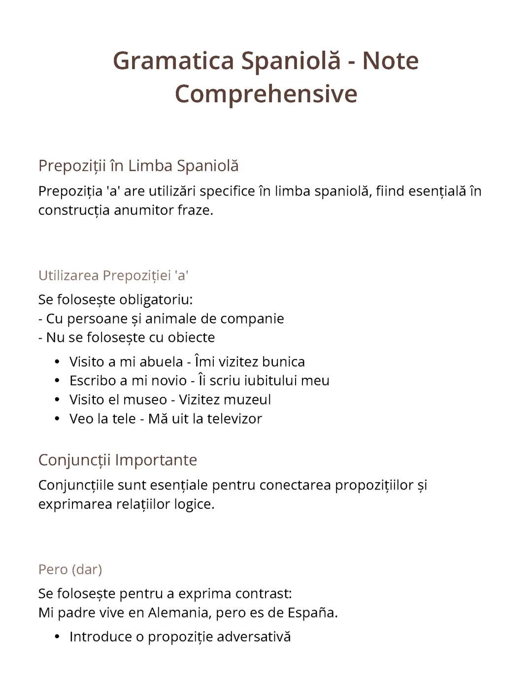 Gramatica Spaniolă - Note Comprehensive