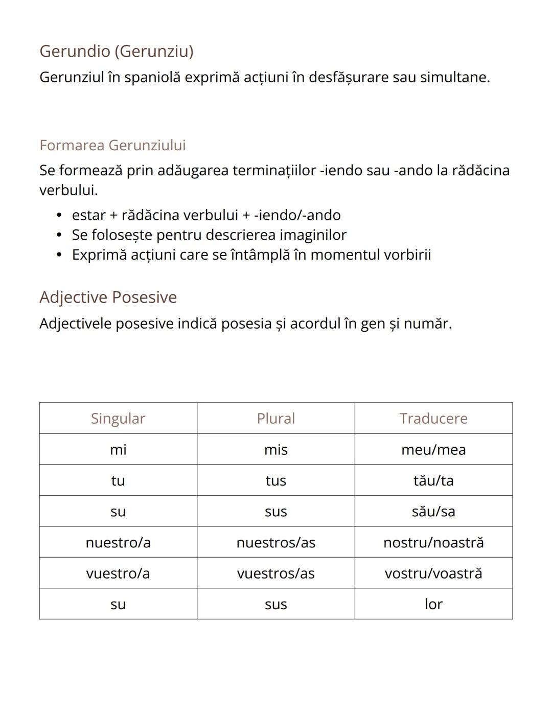 # Gramatica Spaniolă - Note
Comprehensive

Prepoziții în Limba Spaniolă
Prepoziția 'a' are utilizări specifice în limba spaniolă, fiind esen