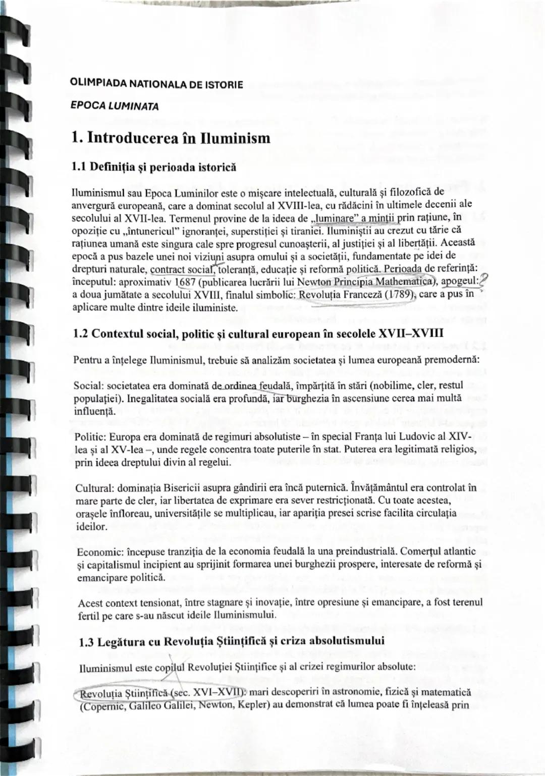 OLIMPIADA NATIONALA DE ISTORIE
EPOCA LUMINATA
1. Introducerea în Iluminism
1.1 Definiția și perioada istorică
Iluminismul sau Epoca Luminilo