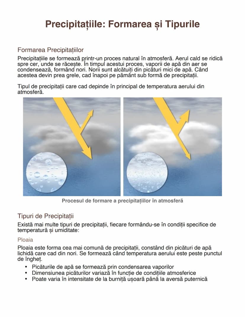 # Precipitaţiile: Formarea și Tipurile

# Formarea Precipitaţiilor
Precipitaţiile se formează printr-un proces natural în atmosferă. Aerul c