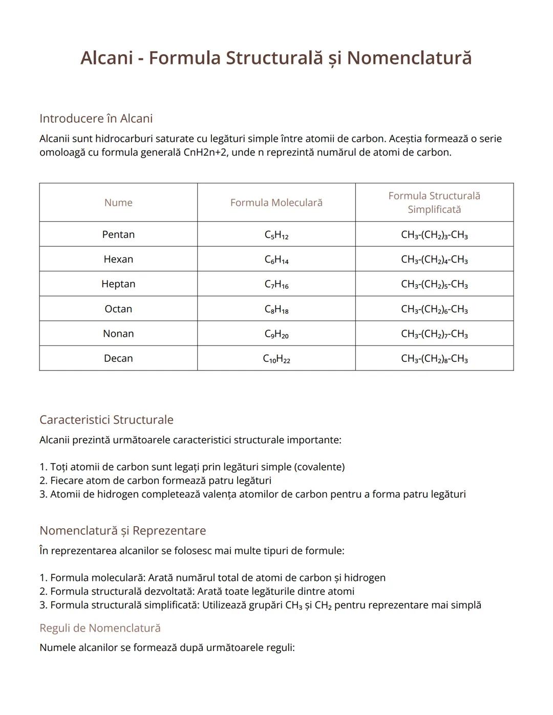# Alcani - Formula Structurală şi Nomenclatură

Introducere în Alcani
Alcani sunt hidrocarburi saturate cu legături simple între atomii de c