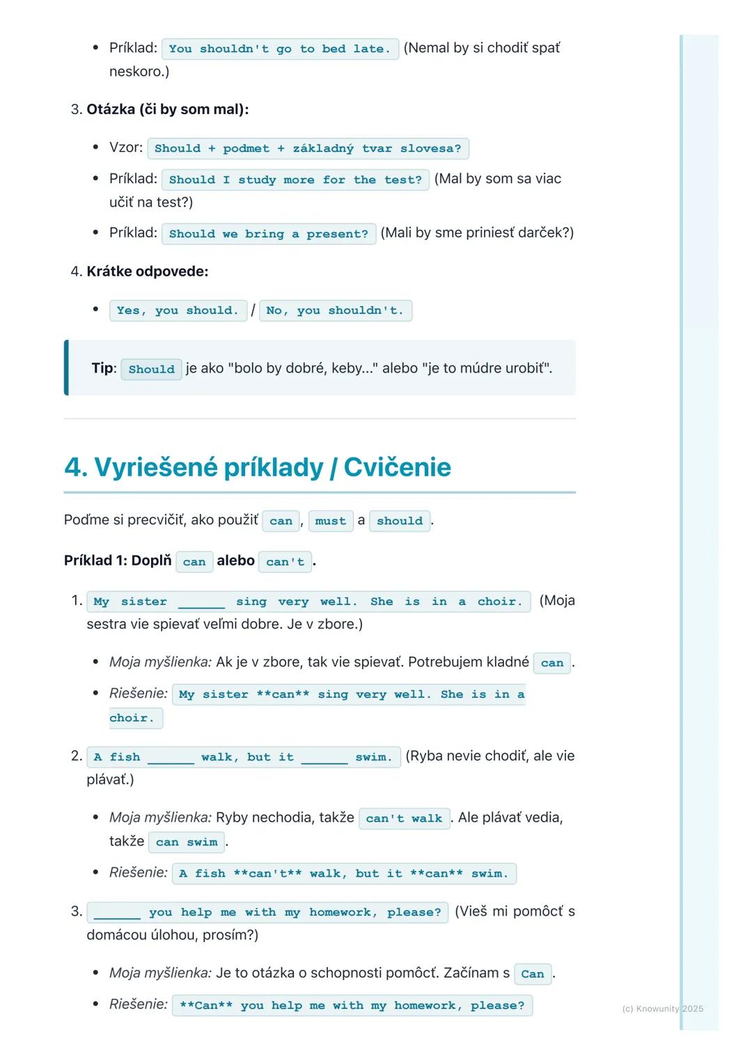 # Modálne slovesá (Can, Must, 
Should)

1. Prehľad modálnych slovies

Dnes sa budeme učiť o špeciálnych slovesách v angličtine, ktoré sa vol