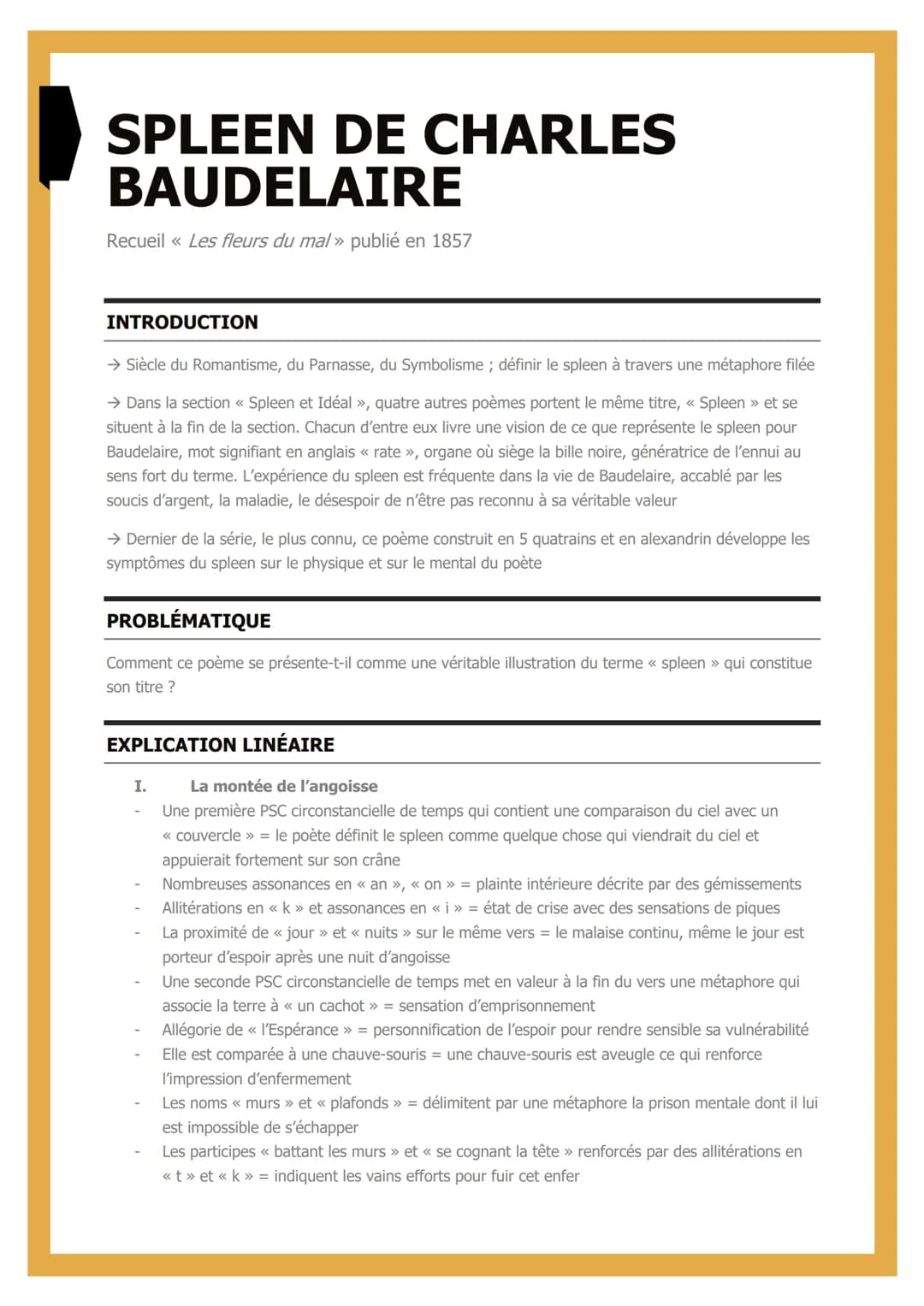 # SPLEEN DE CHARLES
BAUDELAIRE
Recueil <<< Les fleurs du mal » publié en 1857

INTRODUCTION

→ Siècle du Romantisme, du Parnasse, du Symboli