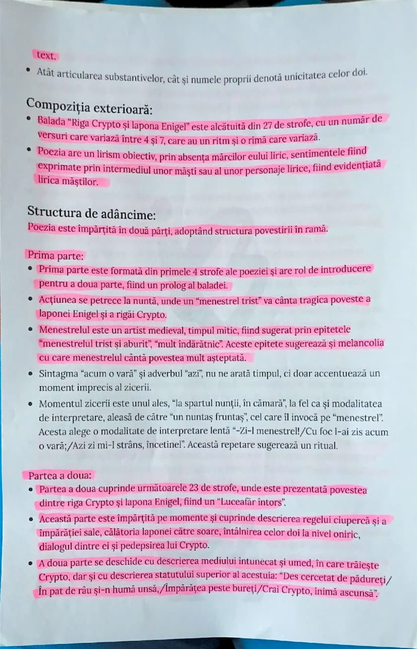 --- OCR Start ---
text.
• Atât articularea substantivelor, cât și numele proprii denotă unicitatea celor doi.
Compoziția exterioară:
• Balad