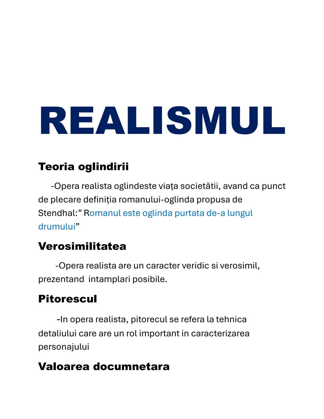 REALISMUL
Teoria oglindirii
-Opera realista oglindeste viața societătii, avand ca punct
de plecare definiția romanului-oglinda propusa de
St
