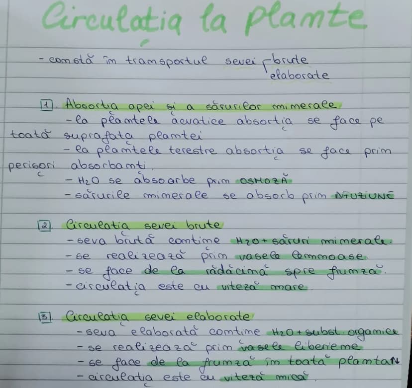 # Circulatia la plante
- comstă în transportul sevei brute
elaborate

1. Absortia apei si a sărurilor minerale
- la plantele acvatice absort
