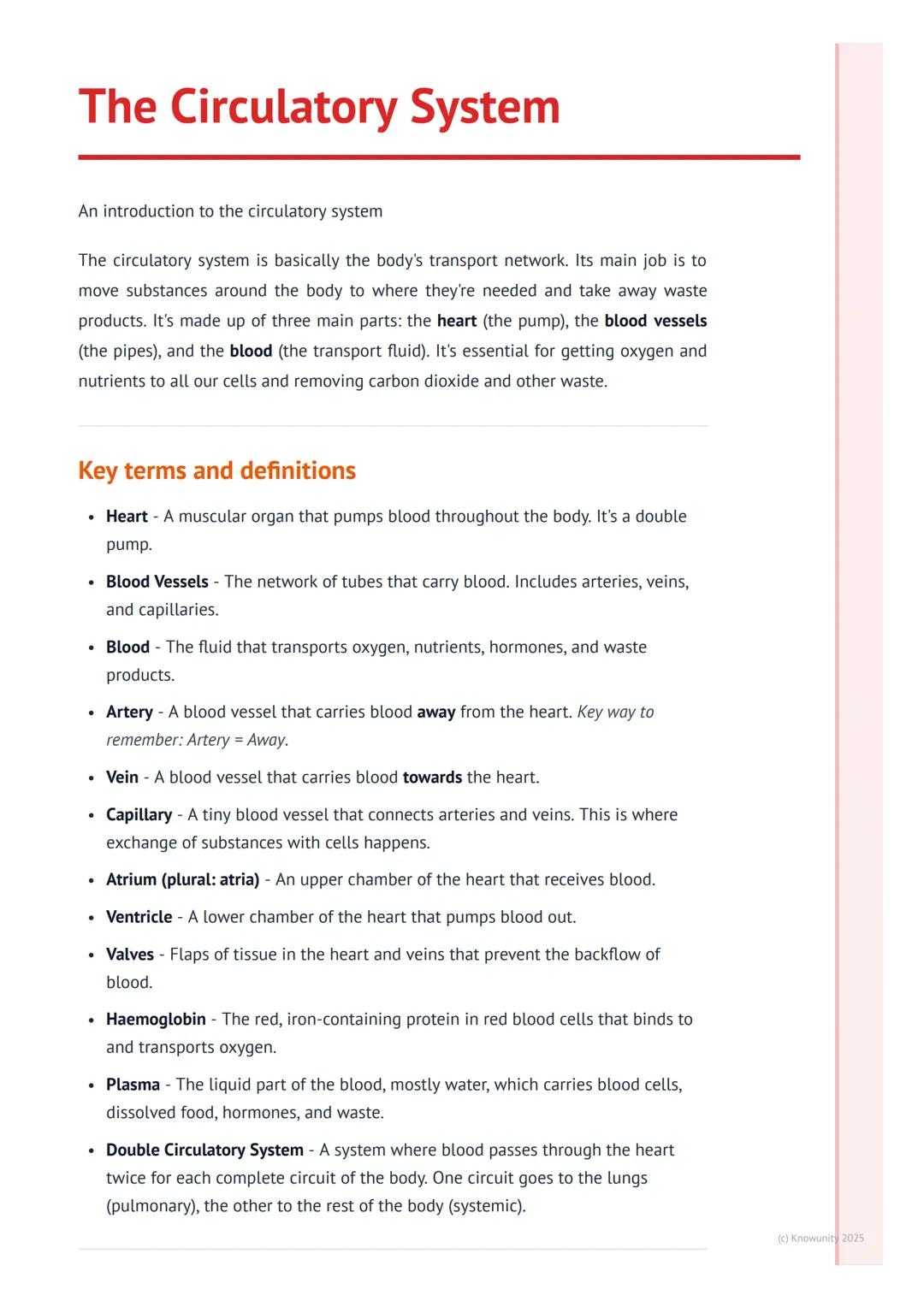 # The Circulatory System

An introduction to the circulatory system

The circulatory system is basically the body's transport network. Its m