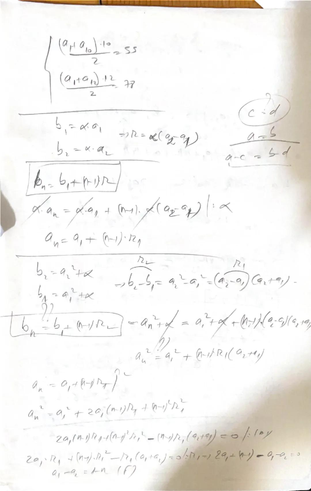 # $(rac{a_{1}+a_{10}}{2})10 = 55$
# $(rac{a_{1}+a_{12}}{2})12 = 77$

$b_{1} = x.a_{1}$
$b_{2} = x.a_{2}$

$b_{n} = b_{1}+(n-1)r$
$x.a_{n} 