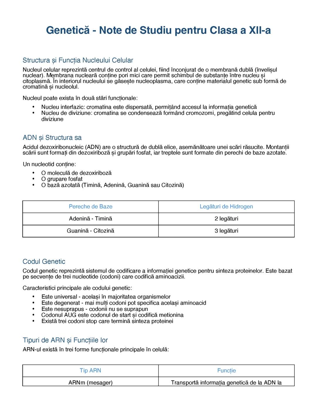 Genetică - Note de Studiu pentru Clasa a XII-a