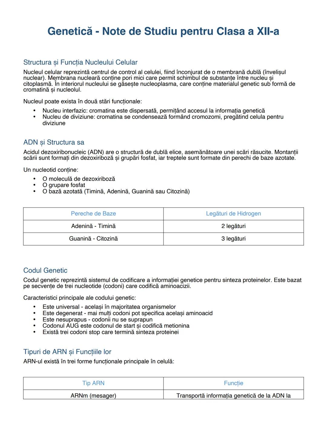 # Genetică - Note de Studiu pentru Clasa a XII-a

# Structura și Funcția Nucleului Celular
Nucleul celular reprezintă centrul de control al 