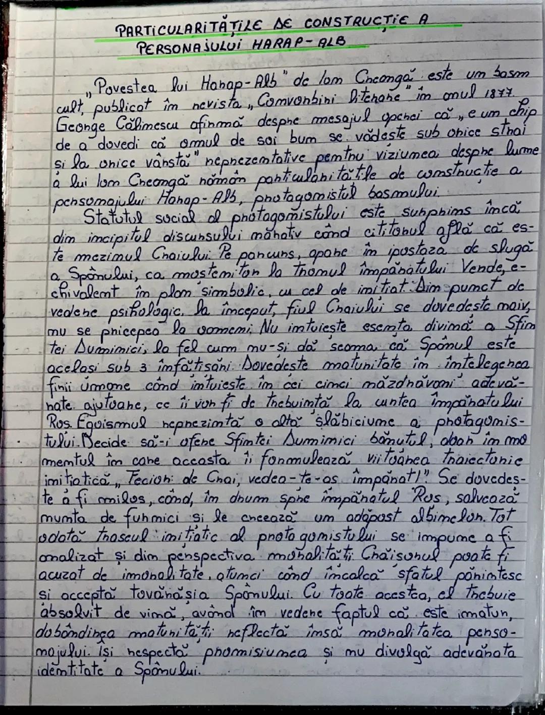 # PARTICULARITĂŢILE DE CONSTRUCTIE A
PERSONASULUI HARAP-ALB

"Povestea lui Hanap-Alb" de lom Creangă este um basm
cult, publicat îm nevista,