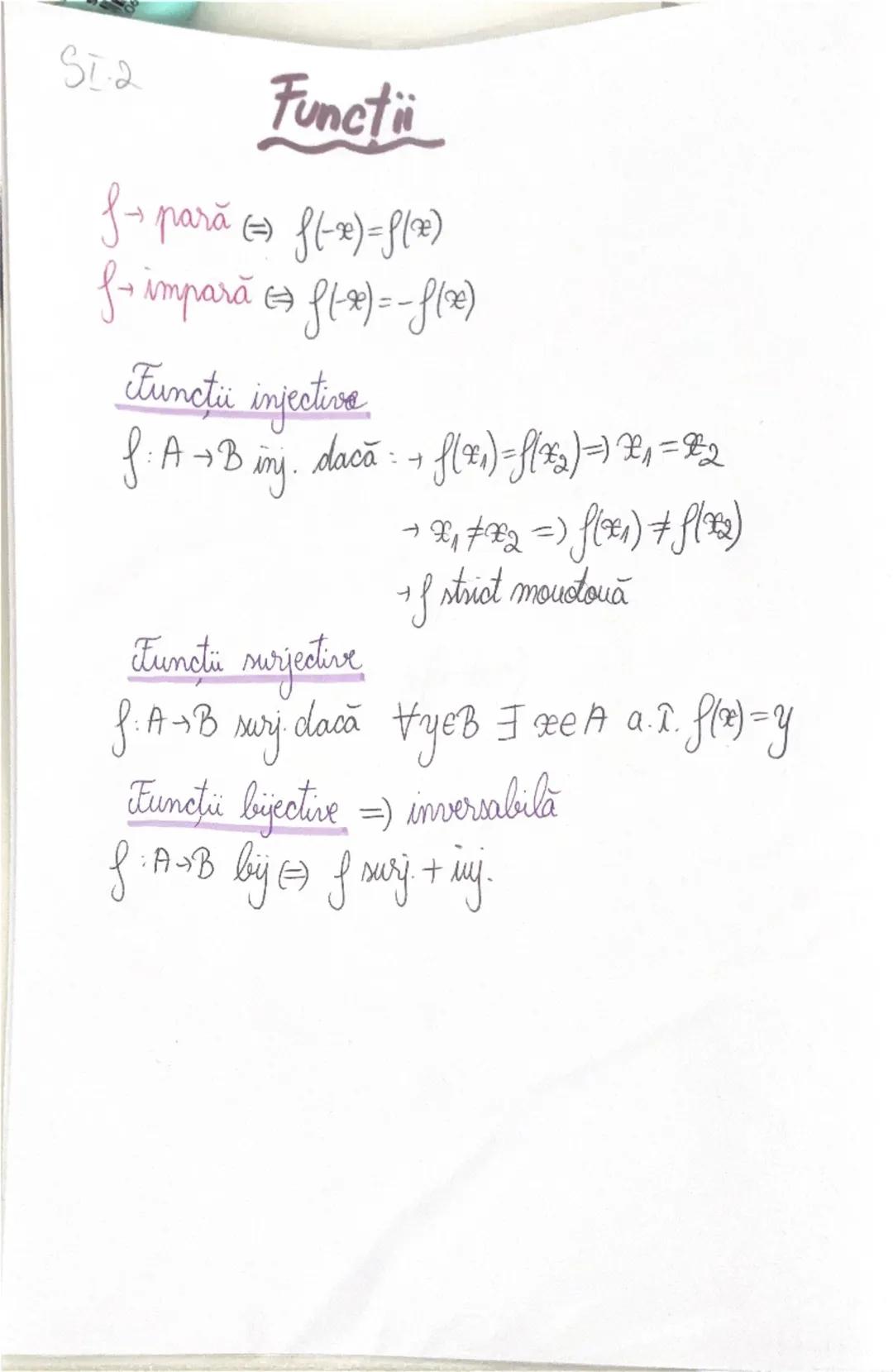 # Funcții

$f \rightarrow \text{pară} \iff f(-x) = f(x)$
$f \rightarrow \text{impară} \iff f(-x) = -f(x)$

## Funcții injective
$f: A \right