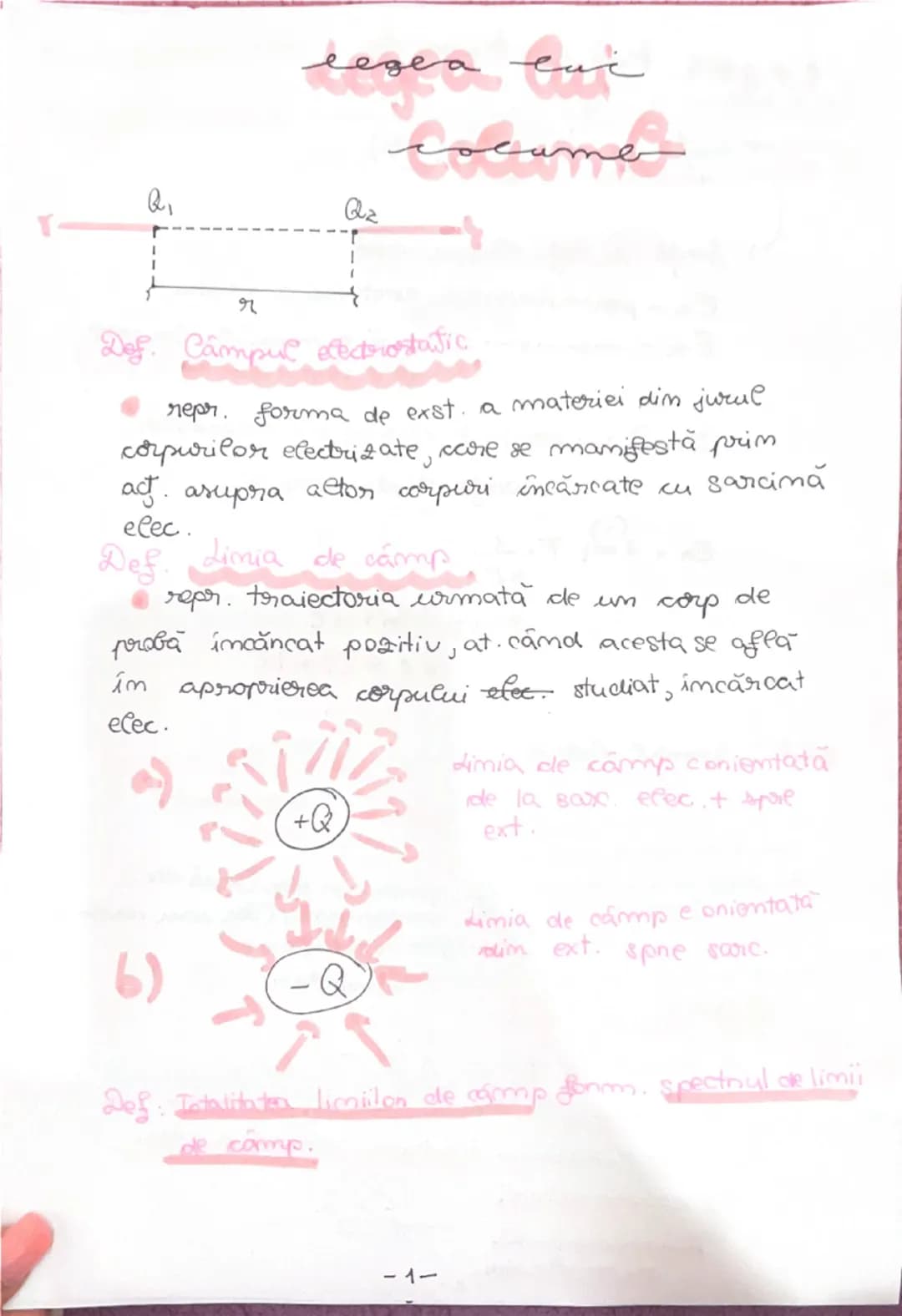 --- OCR Start ---
Q_{1}
T
r
Legea cuc
cocame
Q_{2}
Def. Câmpul electrostatic
repr. forma de exst. a materiei din jurul
corpurilor electrizat