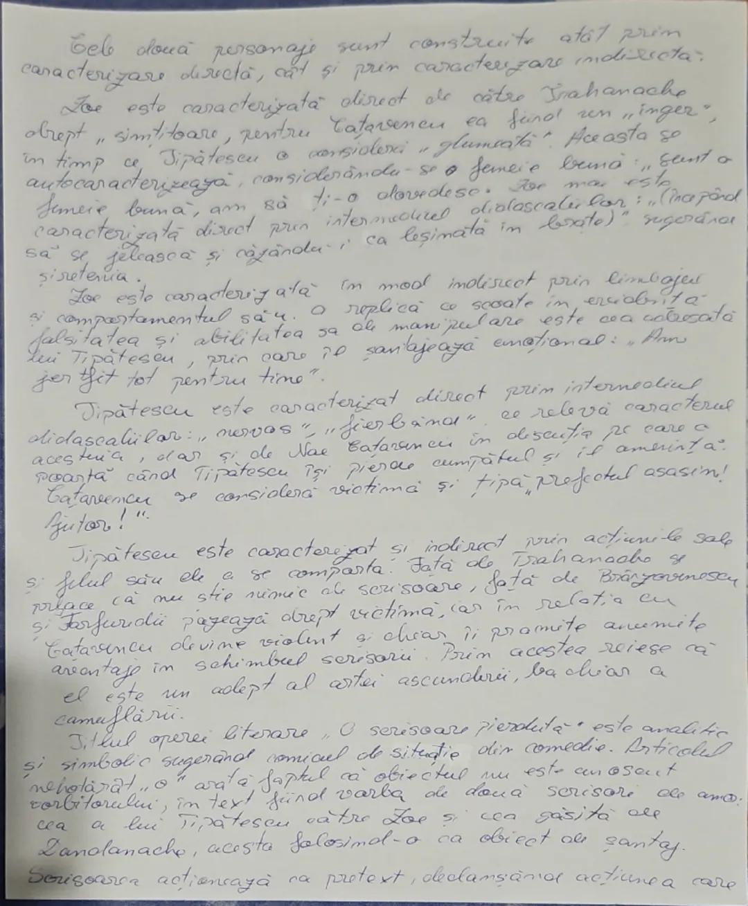 Relatia dintre două personaje
în comedia "o scrisoare pierdută"

Comedia de moravure, "O scrisoare pierdută", scrisă ade
J.2. Caragiale, a f