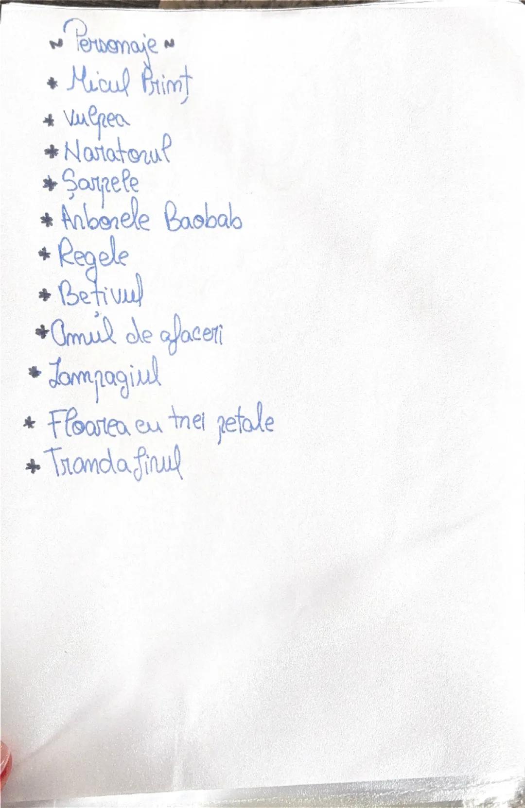 # MICUL

# PRINT

de Antoine de
Saint-Exupéry * Personaje N
* Micul Print
* vulpea
*Naratorul
*Sorrele
* Arborele Baobab
* Regele
*Betivul
*