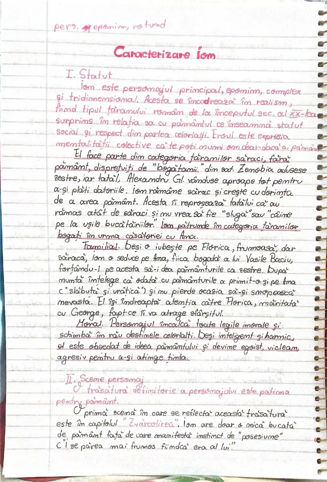 pers.epomim, rotund

# Caracterizare iom

## I. Statut

lom este persomajul principal, epomim, complex
şi tridimensional. Acesta se încadrea