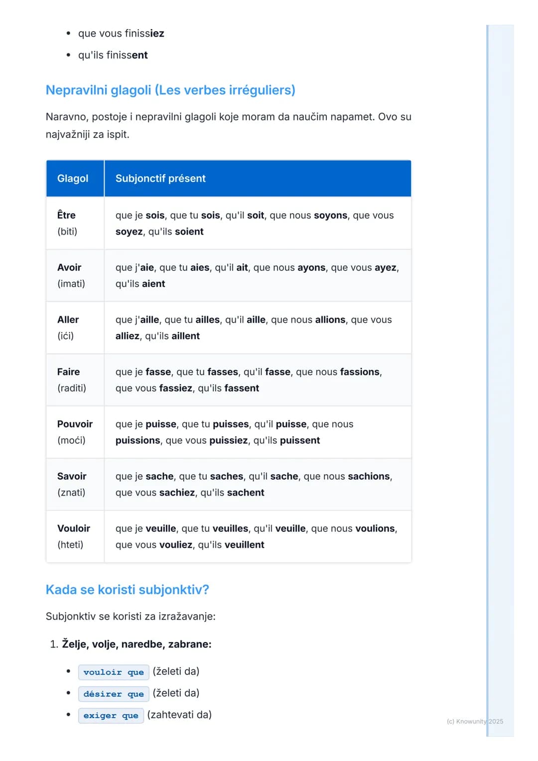 # Subjonktiv (Subjunctive Mood)

Uvod u subjonktiv

Subjonktiv (le subjonctif) nije vreme, već glagolski način. To je ključna
razlika u odno